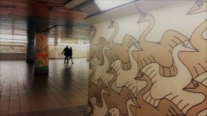 Graphics at Huegelstrasse station in Frankfurt